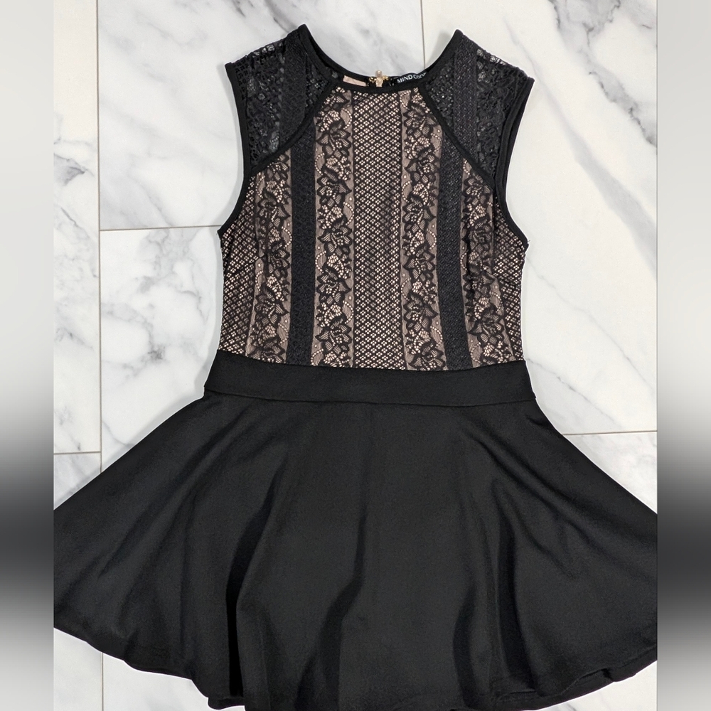 Black Lace Skater Dress With Built In Shorts With Pretty Gold Zipper.